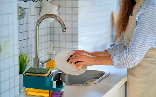 3 in 1 Soap Pump Dispenser for Dishwasher Liquid Soap Sponge Holder Free Sponge